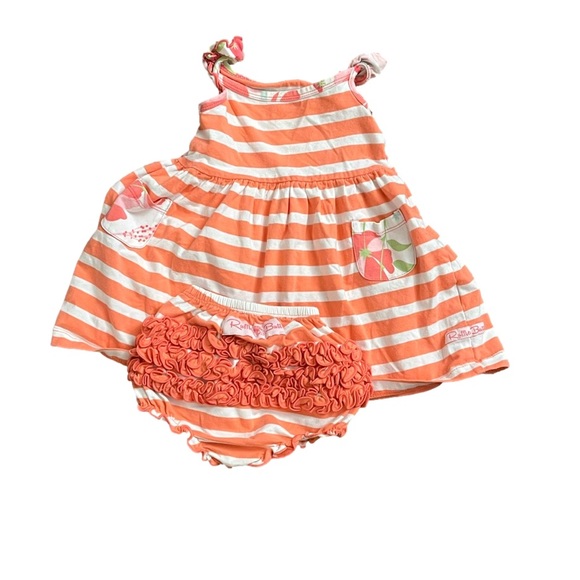 Ruffle Butts Other - Ruffle Butts Dress and Ruffled Panties Size 0-3m Infant Girl Baby Striped Coral
